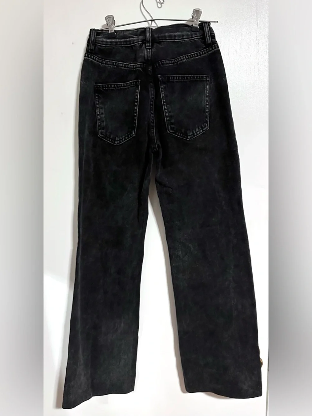 Free People Long Lines Slit Front High Rise Straight Leg Jeans Rockin Black 25 - Picture 7 of 8